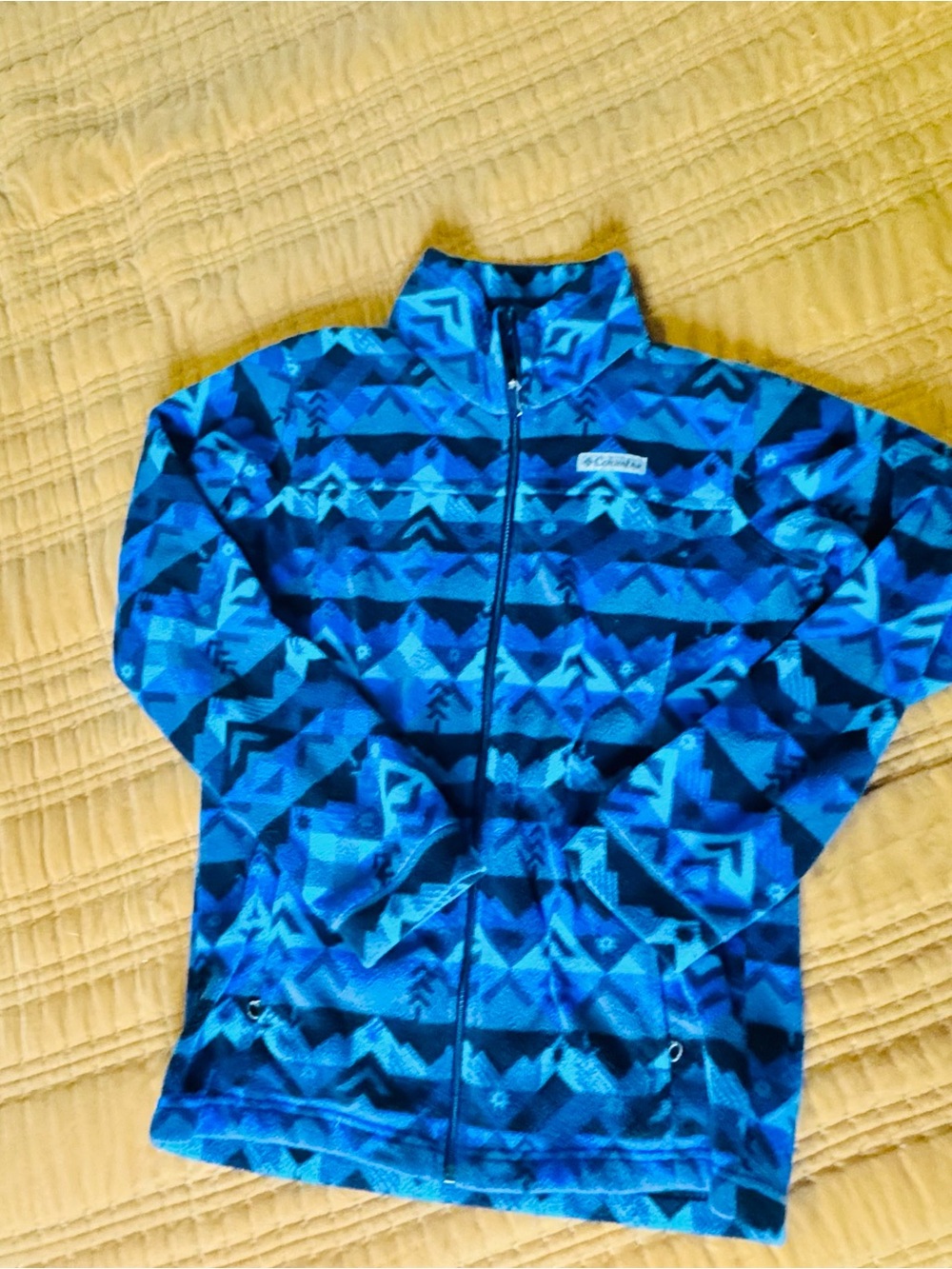 Columbia Light Blue & Tan Patterned Kids Fleece Pullover
